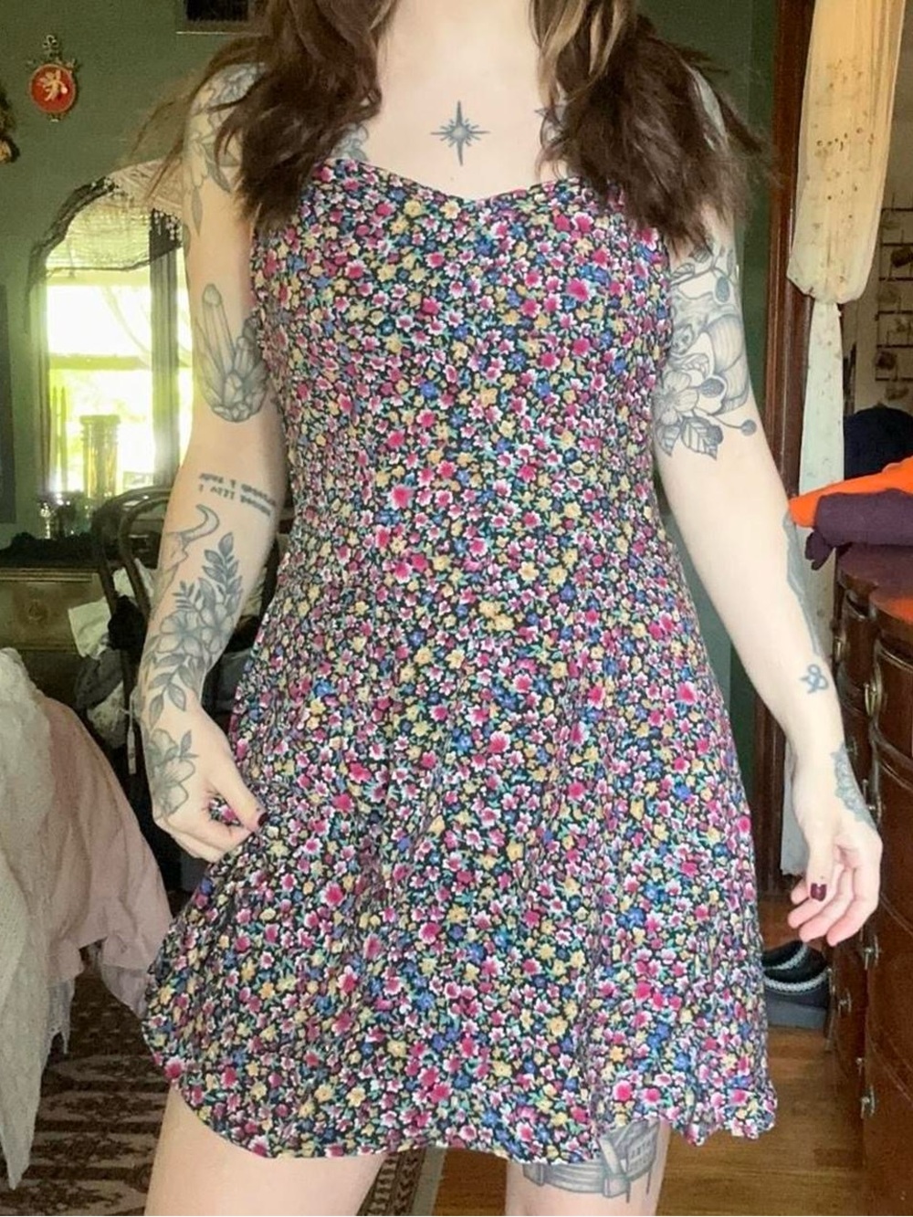 Floral Sundress - Black/Pink Multicolor